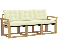 Lauko sofos komplektas su pagalve 3 pcs Balta ir kreminė
