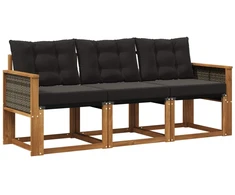 Lauko sofos komplektas su pagalve 3 pcs Natūrali ir juoda