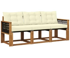 Lauko sofos komplektas su pagalve 3 pcs Natūralus ir grietinėlė