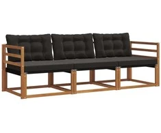 Lauko sofos komplektas su pagalve 3 pcs Natūrali ir juoda