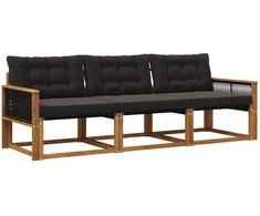Lauko sofos komplektas su pagalve 3 pcs Natūrali ir juoda