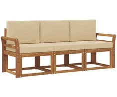 Lauko sofos komplektas su pagalve 3 pcs Natūralus ir bežinis