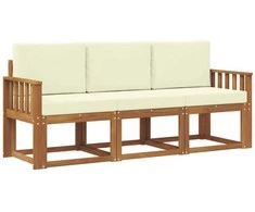 Lauko sofos komplektas su pagalve 3 pcs Natūralus ir grietinėlė