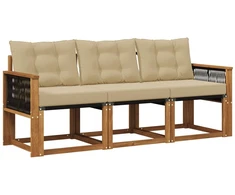 Lauko sofos komplektas su pagalve 3 pcs Natūralus ir bežinis