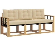 Lauko sofos komplektas su pagalve 3 pcs Balta ir kreminė