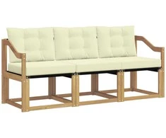 Lauko sofos komplektas su pagalve 3 pcs Balta ir kreminė