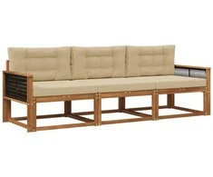 Lauko sofos komplektas su pagalve 3 pcs Natūralus ir bežinis