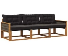 Lauko sofos komplektas su pagalve 3 pcs Natūrali ir juoda
