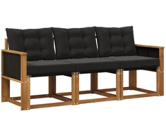 Lauko sofos komplektas su pagalve 3 pcs Natūrali ir juoda
