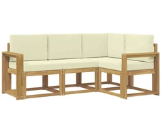 Lauko sofos komplektas su pagalve 4 pcs Balta ir kreminė