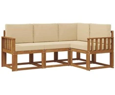 Lauko sofos komplektas su pagalve 4 pcs Natūralus ir bežinis