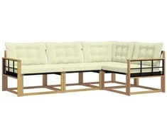 Lauko sofos komplektas su pagalve 4 pcs Balta ir kreminė