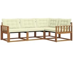 Lauko sofos komplektas su pagalve 4 pcs Natūralus ir grietinėlė
