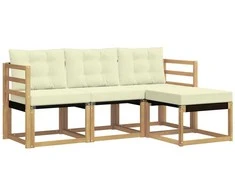 Lauko sofos komplektas su pagalve 4 pcs Balta ir kreminė