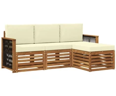 Lauko sofos komplektas su pagalve 4 pcs Natūralus ir grietinėlė