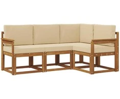 Lauko sofos komplektas su pagalve 4 pcs Natūralus ir bežinis