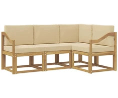 Lauko sofos komplektas su pagalve 4 pcs Balta ir kreminė