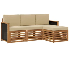 Lauko sofos komplektas su pagalve 4 pcs Natūralus ir bežinis
