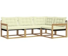 Lauko sofos komplektas su pagalve 4 pcs Balta ir kreminė