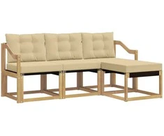 Lauko sofos komplektas su pagalve 4 pcs Balta ir kreminė