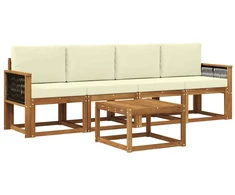 Lauko sofos komplektas su pagalve 4 pcs Natūralus ir grietinėlė