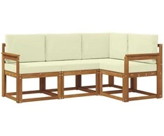 Lauko sofos komplektas su pagalve 4 pcs Natūralus ir grietinėlė