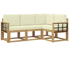 Lauko sofos komplektas su pagalve 4 pcs Balta ir kreminė