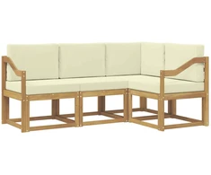 Lauko sofos komplektas su pagalve 4 pcs Balta ir kreminė