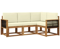Lauko sofos komplektas su pagalve 4 pcs Natūralus ir grietinėlė