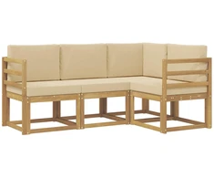 Lauko sofos komplektas su pagalve 4 pcs Balta ir kreminė