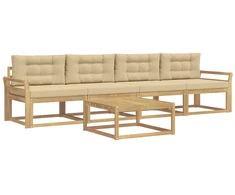 Lauko sofos komplektas su pagalve 4 pcs Balta ir kreminė