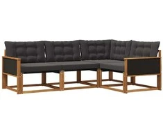 Lauko sofos komplektas su pagalve 4 pcs Natūrali ir juoda