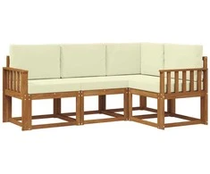 Lauko sofos komplektas su pagalve 4 pcs Natūralus ir grietinėlė