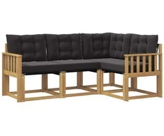 Lauko sofos komplektas su pagalve 4 pcs Balta ir juoda
