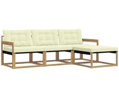 Lauko sofos komplektas su pagalve 4 pcs Balta ir kreminė