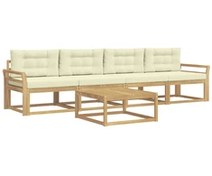 Lauko sofos komplektas su pagalve 4 pcs Balta ir kreminė