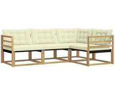 Lauko sofos komplektas su pagalve 4 pcs Balta ir kreminė