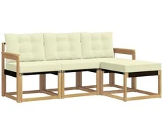 Lauko sofos komplektas su pagalve 4 pcs Balta ir kreminė