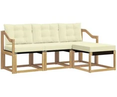 Lauko sofos komplektas su pagalve 4 pcs Balta ir kreminė
