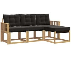Lauko sofos komplektas su pagalve 4 pcs Balta ir juoda