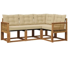 Lauko sofos komplektas su pagalve 4 pcs Natūralus ir bežinis