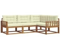 Lauko baldų komplektas Lauko sofos komplektas su pagalve 4 pcs Natūralus ir grietinėlė