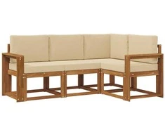 Lauko sofos komplektas su pagalve 4 pcs Natūralus ir bežinis