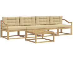 Lauko sofos komplektas su pagalve 4 pcs Balta ir kreminė