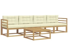 Lauko sofos komplektas su pagalve 4 pcs Balta ir kreminė