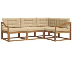 Lauko sofos komplektas su pagalve 4 pcs Natūralus ir bežinis