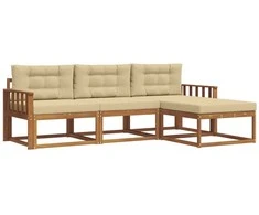 Lauko sofos komplektas su pagalve 4 pcs Natūralus ir bežinis