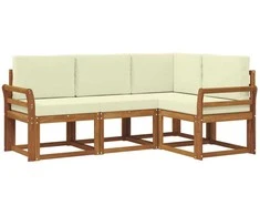Lauko sofos komplektas su pagalve 4 pcs Natūralus ir grietinėlė