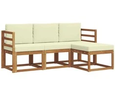 Lauko sofos komplektas su pagalve 4 pcs Natūralus ir grietinėlė