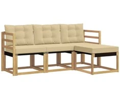 Lauko sofos komplektas su pagalve 4 pcs Balta ir kreminė